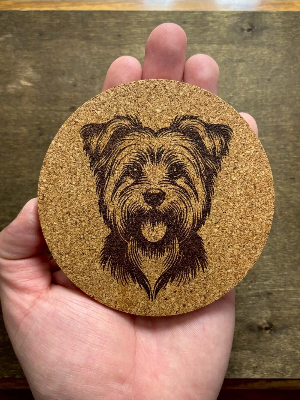 Australian Terrier Dog Face Laser Engraved Cork Coaster #3